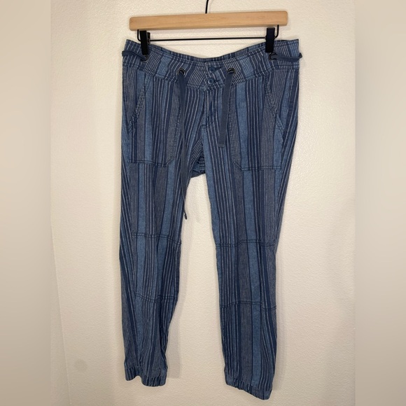 PrAna Steph Jogger Pants Blue Stripe Women's Size 4 Linen Organic Cotton Blend - Picture 1 of 9